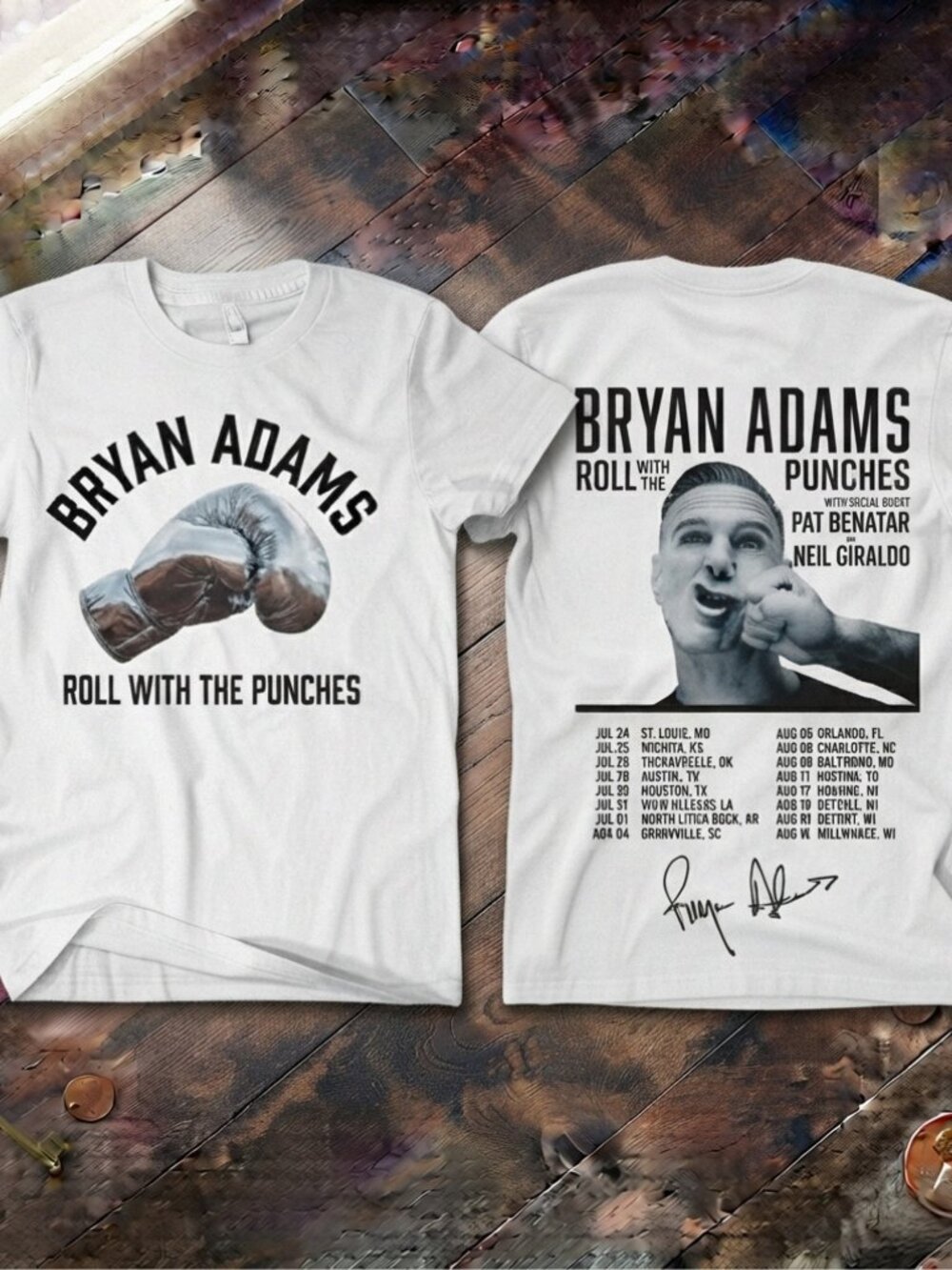 Bryan Adams Roll With The Punches Tour Vintage White T-Shirt